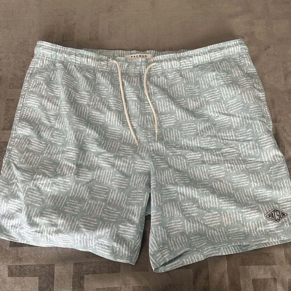 PacSun‎ Shorts Mens XL Blue Geometric Swim Trunks Mesh Lined Elastic Waist